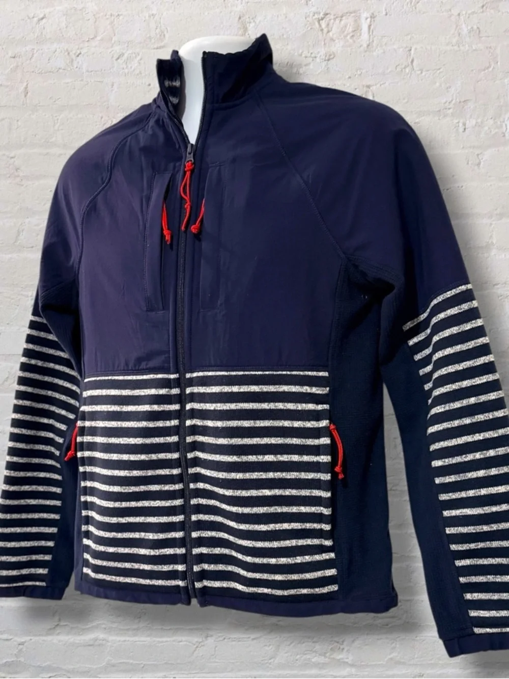 J.Crew Nordic Jacket XS Navy Stripe Full Zip Softshell Fleece Lined Outdoor